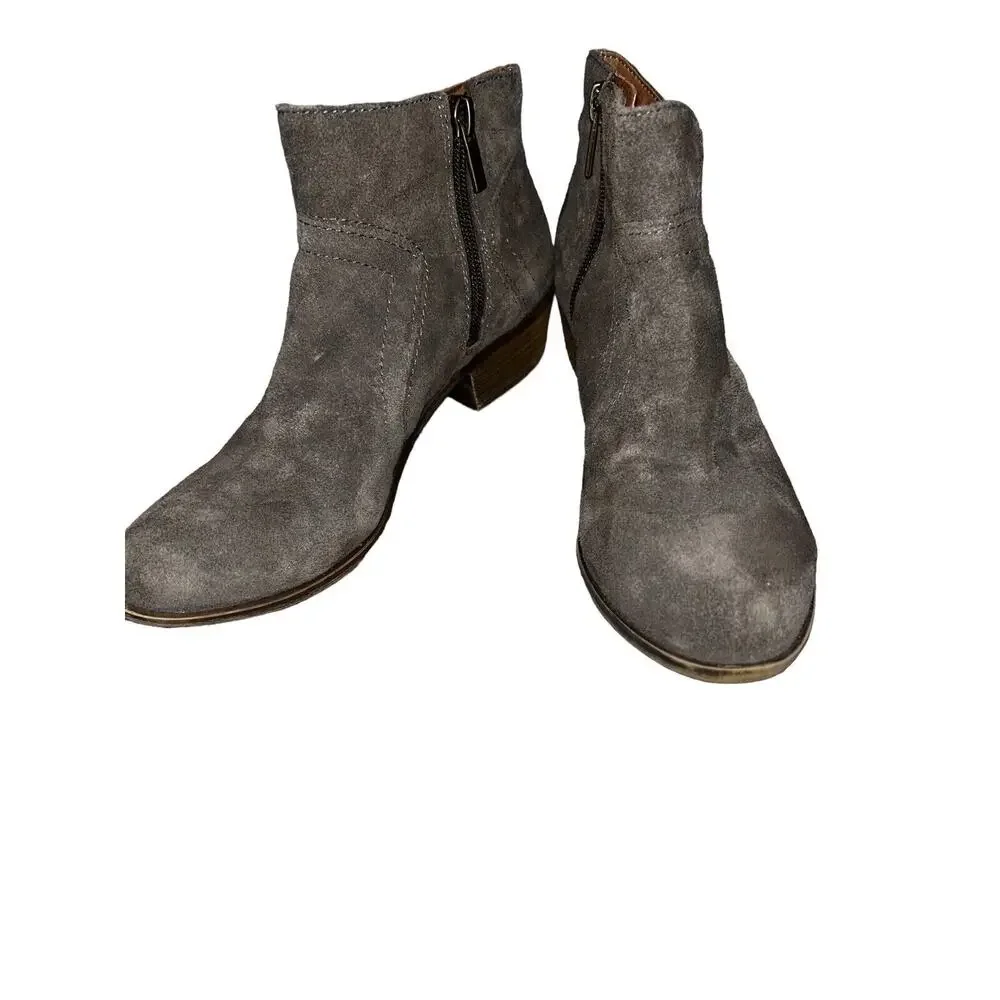 Lucky Brand Boots Womens 6.5 M Brolley Ankle Bootie Brown Suede Cuban Zip‎ Up
